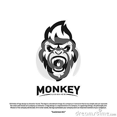 Monkey Gorilla Esport gaming mascot logo template Vector. Modern Head Monkey Logo Vector Vector Illustration