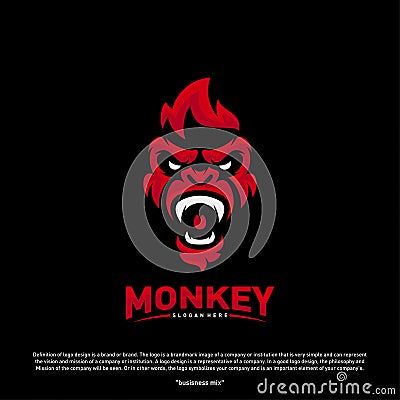 Monkey Gorilla Esport gaming mascot logo template Vector. Modern Head Monkey Logo Vector Vector Illustration