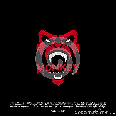 Monkey Gorilla Esport gaming mascot logo template Vector. Modern Head Monkey Logo Vector Vector Illustration