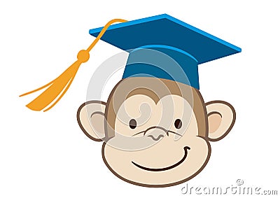 Monkey graduate cartoon portrait Vector Illustration