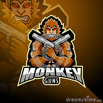 Monkey gunner esport mascot logo design Vector Illustration