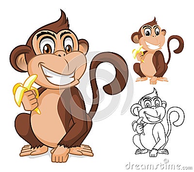 Monkey Holding Banana Cartoon Character Vector Illustration