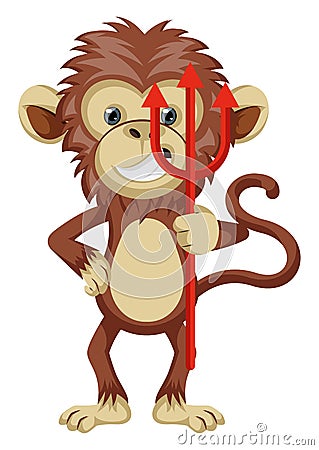 Monkey holding devil spear, illustration, vector Vector Illustration