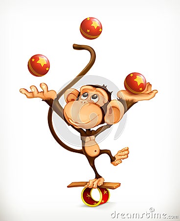 Monkey juggler, circus performer Stock Photo