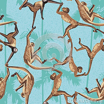 Monkey jungle seamless pattern Vector Illustration