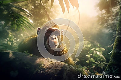 Monkey jungle tree photo. Generate Ai Stock Photo