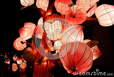 Monkey lantern in the peach trees Stock Photo