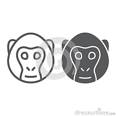 Monkey line and glyph icon, animal and zoo Vector Illustration
