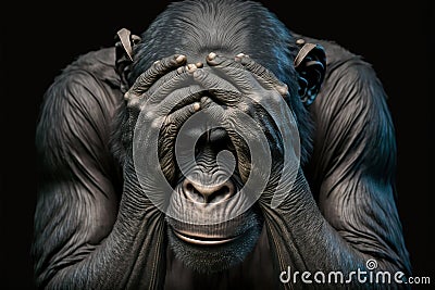 Monkey making facepalm gesture. Generative AI Stock Photo