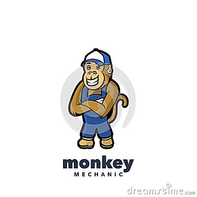 Monkey mechanic mascot logo Vector Illustration