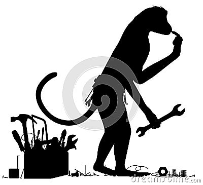 Monkey mechanic silhouette Vector Illustration