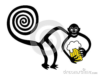 Monkey with pint of beer - paraphrase of the famous geoglyph of the Monkey from Nazca Vector Illustration
