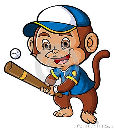 The monkey is playing the baseball as the batter player Vector Illustration