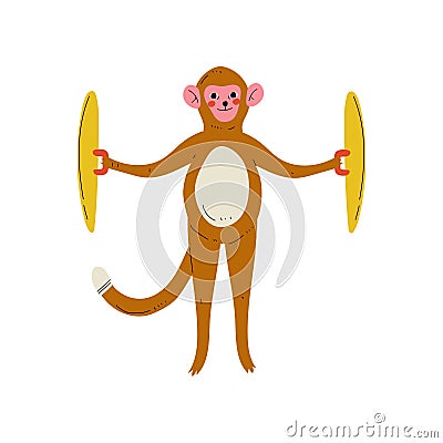 Monkey Playing Cymbals, Cute Cartoon Animal Musician Character Playing Musical Instrument Vector Illustration Vector Illustration