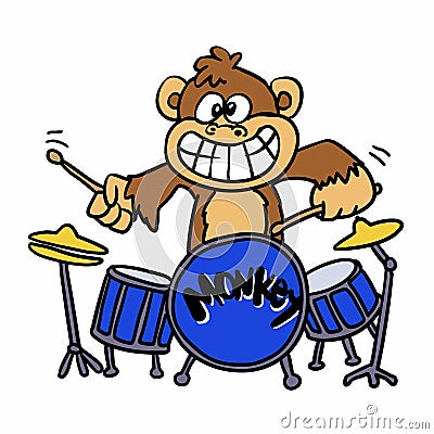 Monkey playing drums cartoon Vector Illustration