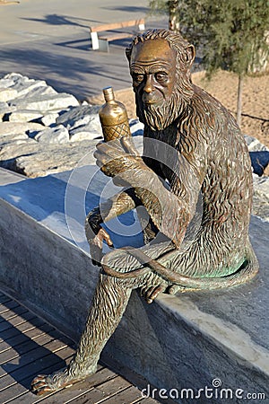 Monkey Sculpture in Badalona, Spain Editorial Stock Photo