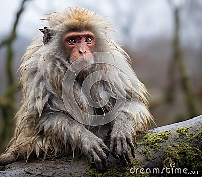 A monkey seated on rock, monkeys and primates picture Stock Photo