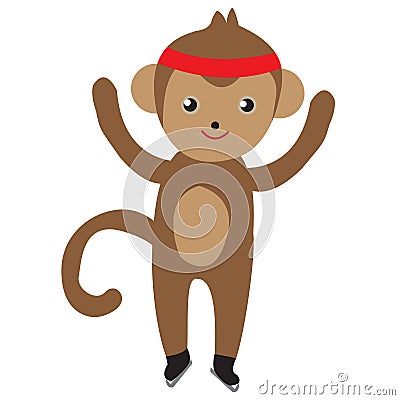 Monkey skating, figure skating, vector illustration Vector Illustration