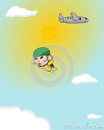 Monkey skydiving Vector Illustration
