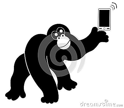 Monkey with smart phone isolated Vector Illustration