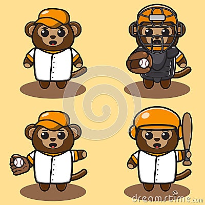 Vector illustration of cute Monkey Baseball cartoon. Vector Illustration