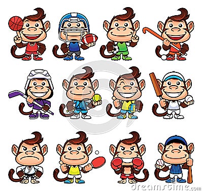 Monkey Sports Set Vector Illustration