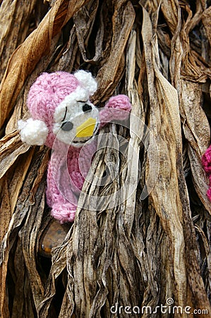 Monkey, symbol, intelligent, handmade, knitted toy Stock Photo