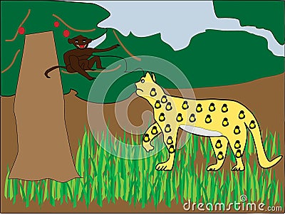 Monkey teasing a jaguar Stock Photo