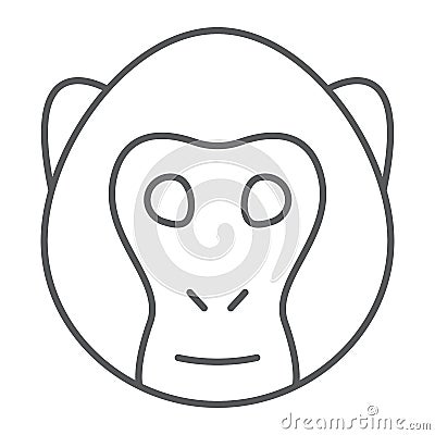 Monkey thin line icon, animal and zoo Vector Illustration