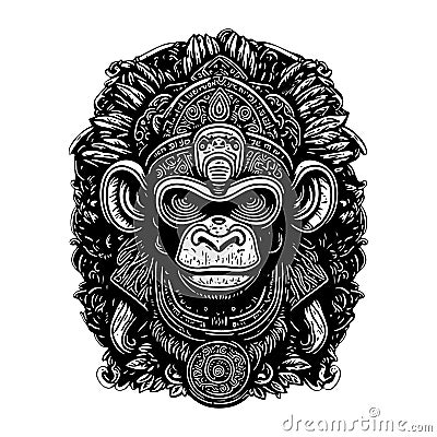 Monkey totem in Mayan, Aztec and Inca style. Print on a T-shirt or logo with a primate Vector Illustration