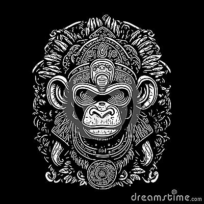 Monkey totem in Mayan, Aztec and Inca style. Print on a T-shirt or logo with a primate Vector Illustration