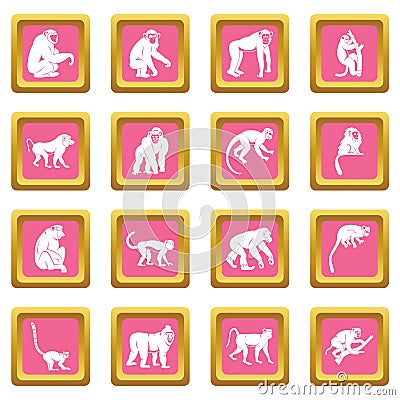 Monkey types icons pink Vector Illustration
