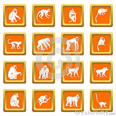 Monkey types icons set orange Vector Illustration