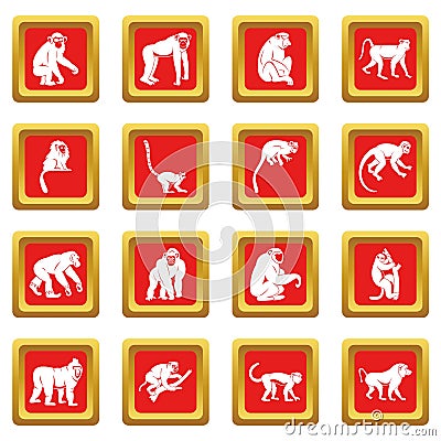 Monkey types icons set red Vector Illustration