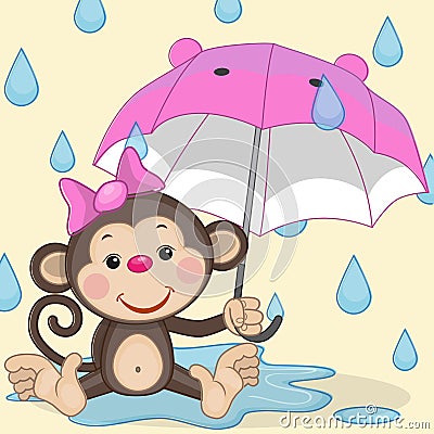 Monkey and umbrella Vector Illustration