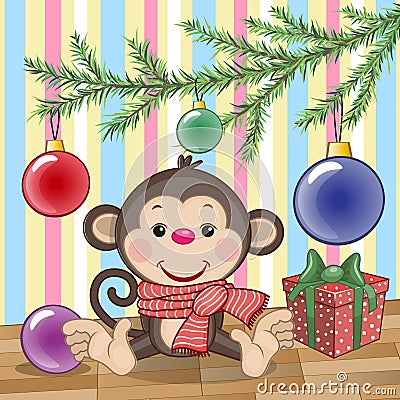Monkey under the tree Vector Illustration