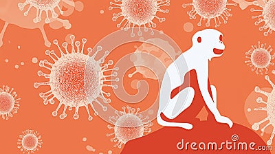 Monkey and Virus Particles Representing Monkeypox. Generative ai Cartoon Illustration