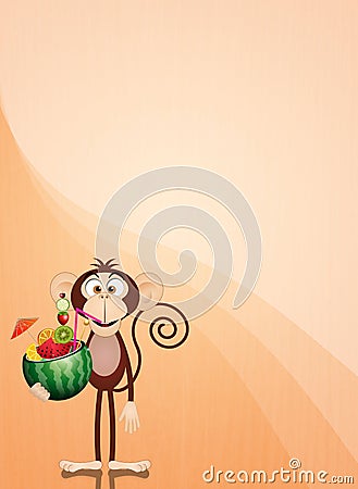 Monkey with watermelon drink Stock Photo