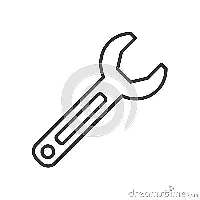 Monkey Wrench Outline Flat Icon on White Vector Illustration