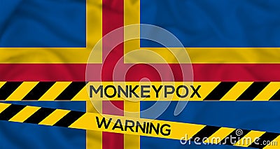 Monkeypox in Aland, Aland Flag with fencing tape with the words warning and monkeypox, Monkeypox infection pandemic Cartoon Illustration