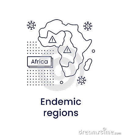 Monkeypox concept. Icon of endemic regions of Africa. Line illustration isolated on a white background. Cartoon Illustration