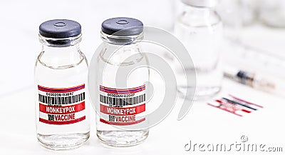 Monkeypox vaccine ampoules or vial, epidemic vaccination, copy space Editorial Stock Photo