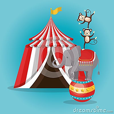 Monkeys and elephant circus show Vector Illustration