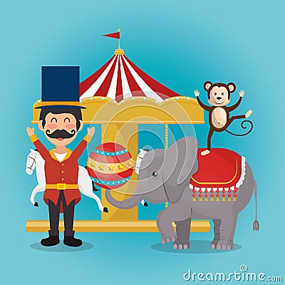 Monkeys and elephant circus show Vector Illustration