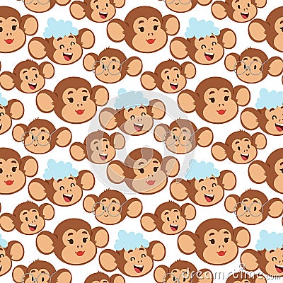 Monkeys rare animal vector cartoon macaque like people nature primate character wild zoo ape chimpanzee seamless pattern Vector Illustration