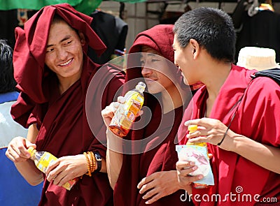 Monks having a drink Editorial Stock Photo