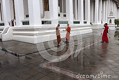 Monks at Iron temple Loha Prasat in Wat Ratchanatdaram Bangkok Editorial Stock Photo