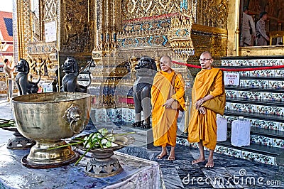 Monks at Wat Phra Kaew, Bangkok Editorial Stock Photo