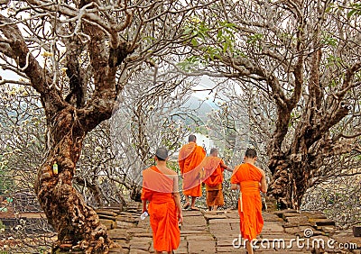 Monks at Wat Phu, Laos Editorial Stock Photo