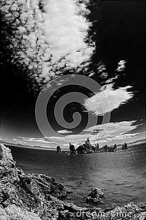 Mono Lake in Black and White. Stock Photo